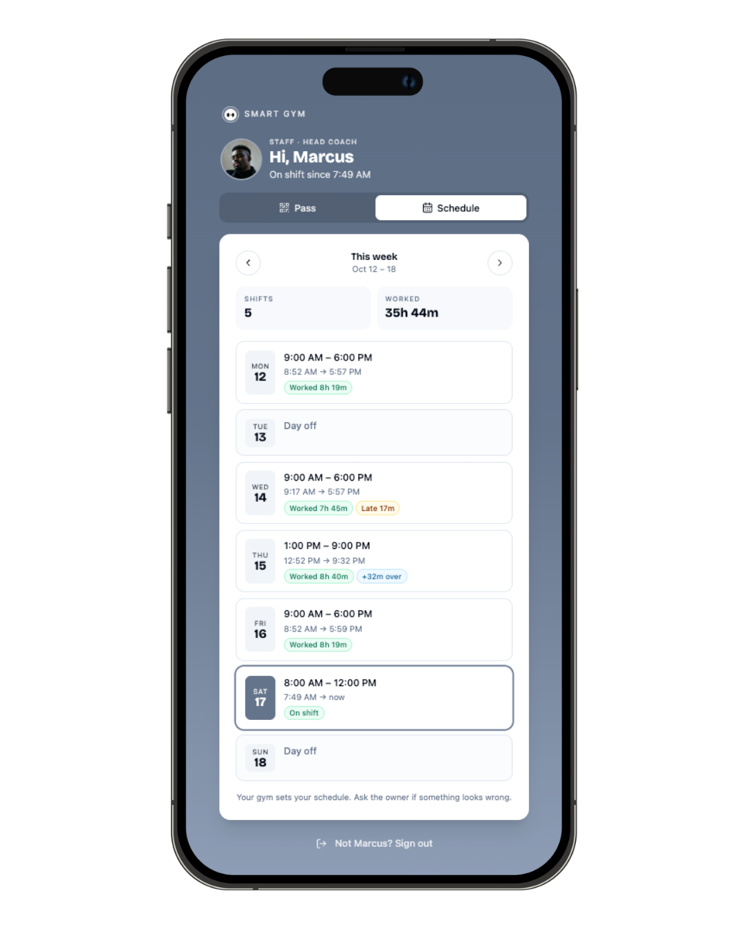 Staff schedule on mobile